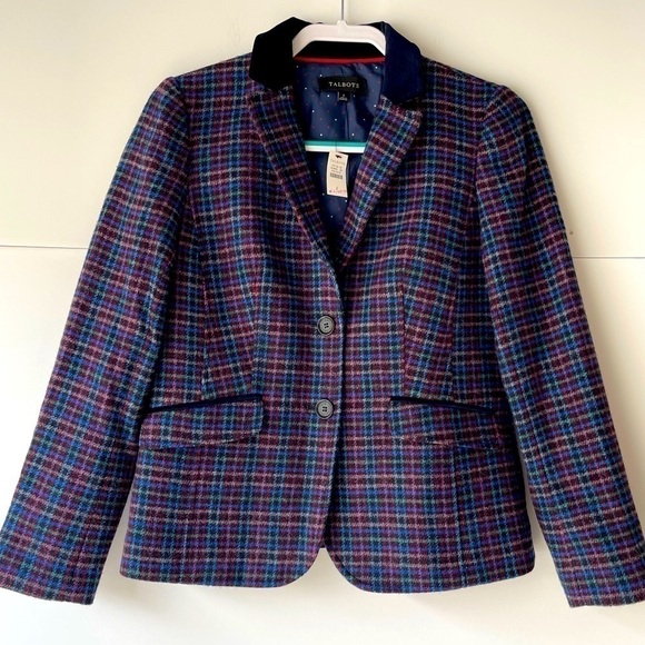 NWT! $150 Talbots Blue Plaid Blazer Jacket Coat Wool Blend, Sz 2 - Picture 1 of 13